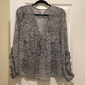 BCBGeneration sheer printed blue blouse
